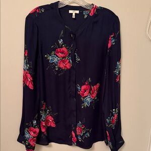 Join Button Up Blouse - Navy with Pink & Blue